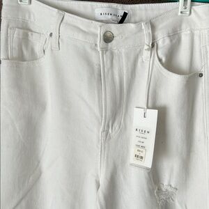 Risen Los Angeles  White Distresses Wide Leg Denim Jeans Size 9/29 NWT’s